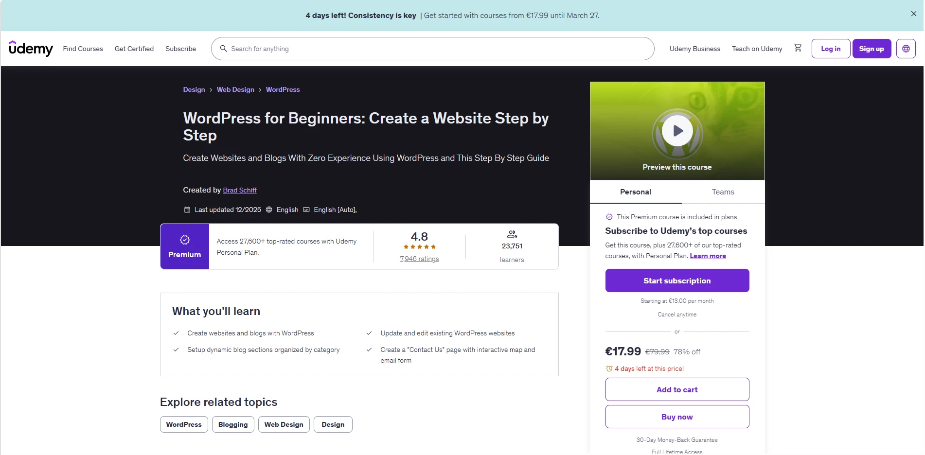Best WordPress Courses in 2026: 7 Top Picks Reviewed 2 WordPress for Beginners: Create a Website Step by Step (Udemy)