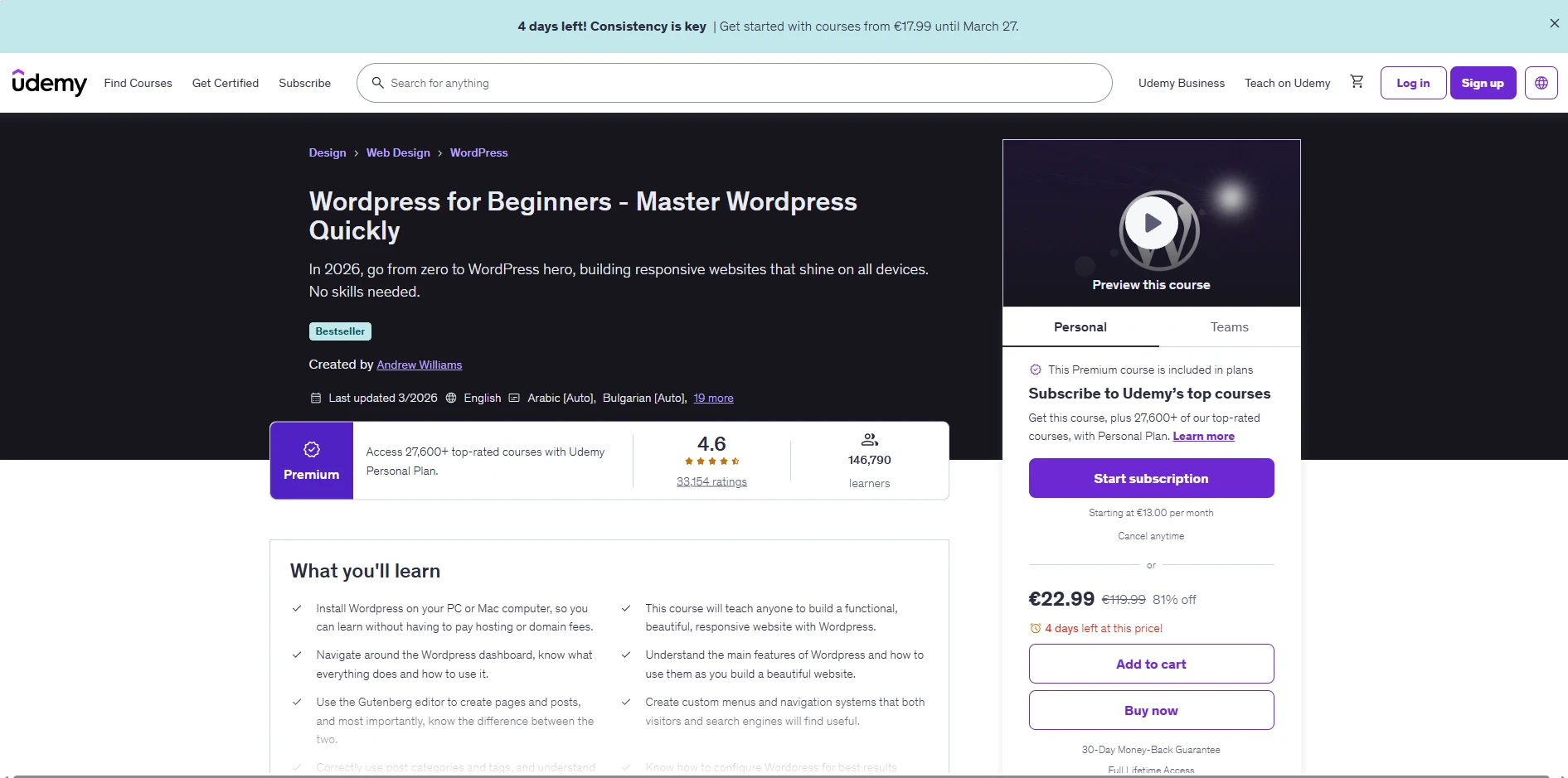 Best WordPress Courses in 2026: 7 Top Picks Reviewed 3 WordPress for Beginners – Master WordPress Quickly (Udemy)