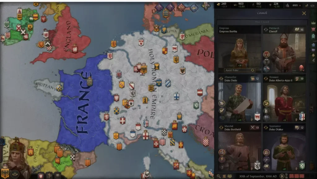 Crusader Kings 3 gameplay featuring dynastic politics and alliances