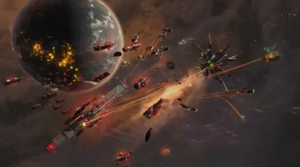 Space fleet battle in Sins of a Solar Empire 2 with large ships