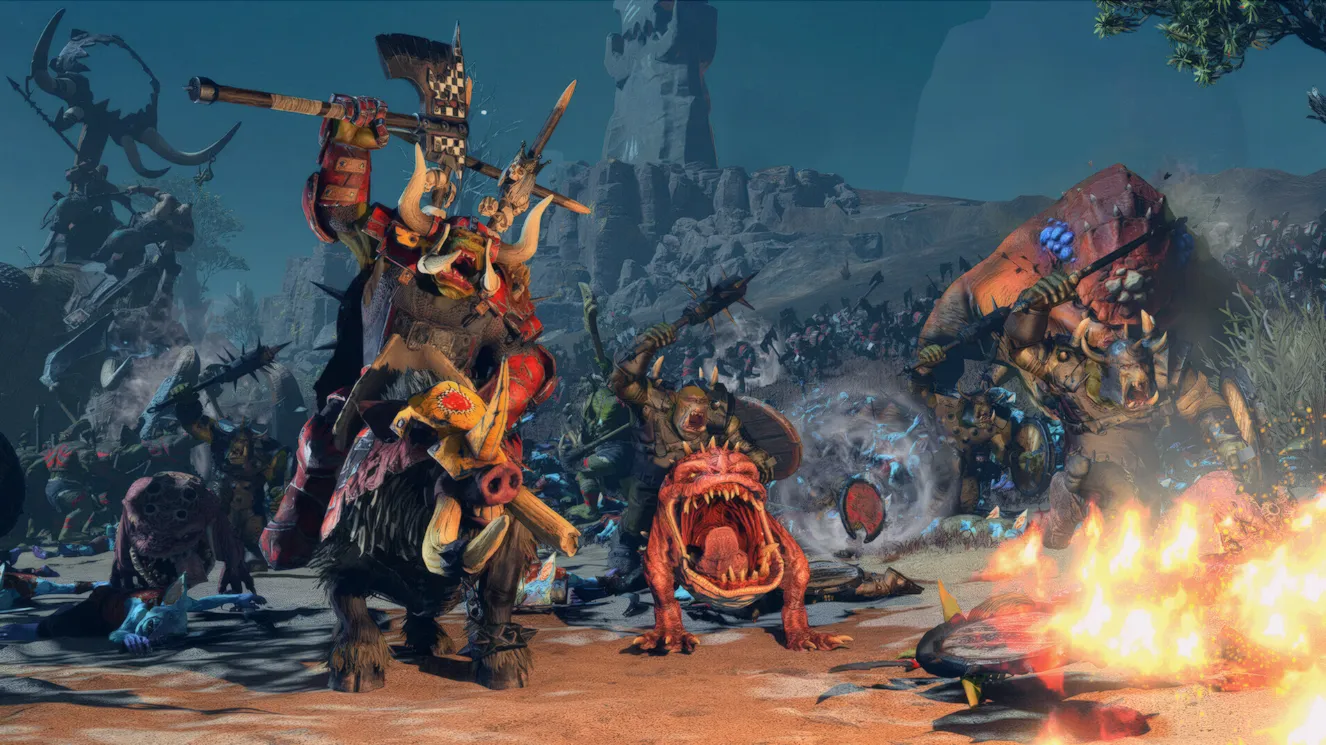 Total War Warhammer 3 massive fantasy battle with armies clashing