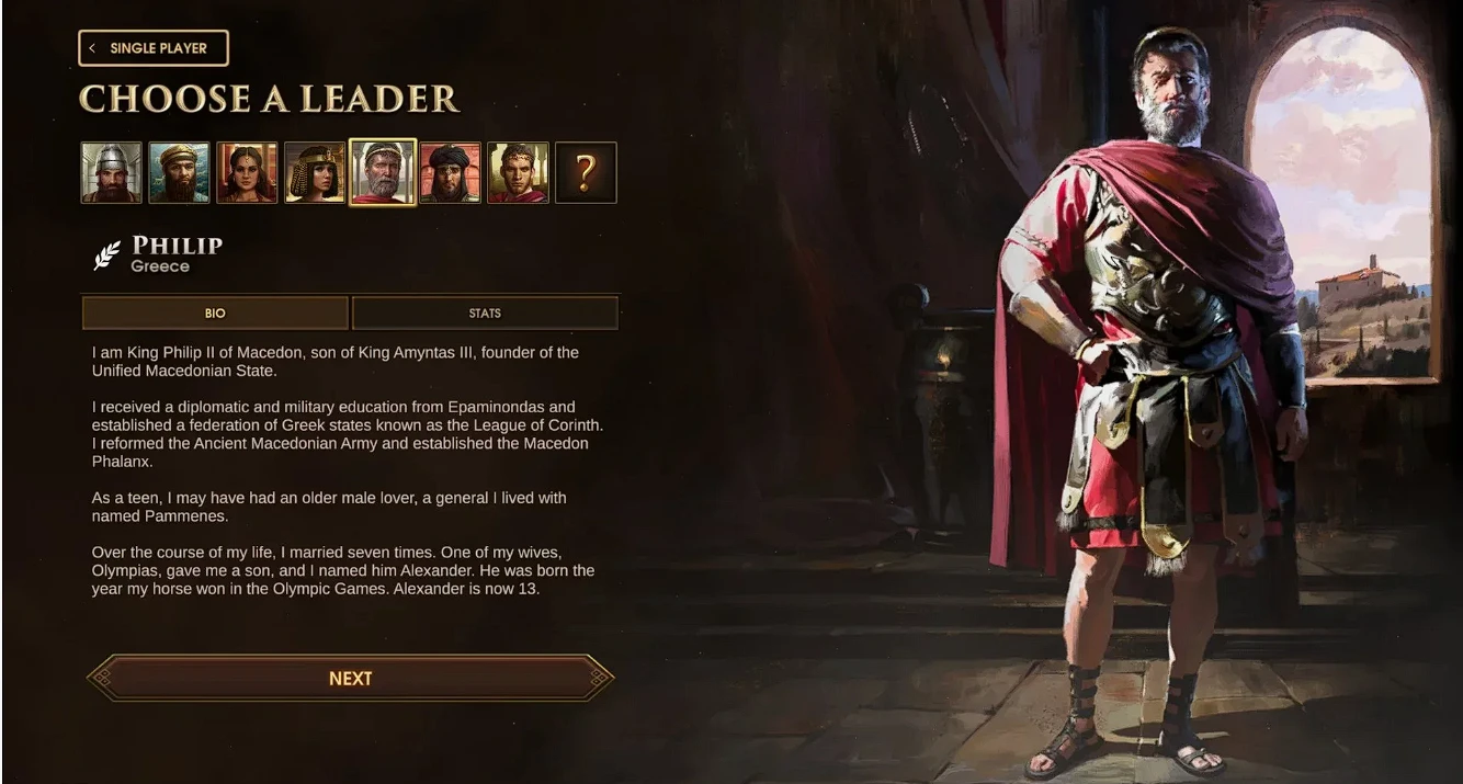 Old World interface showing ruler decisions and family management