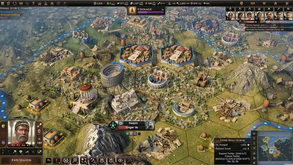 Turn-based gameplay in Old World with orders system in action