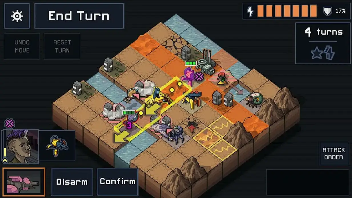 Puzzle-like strategy gameplay preventing enemy attacks
