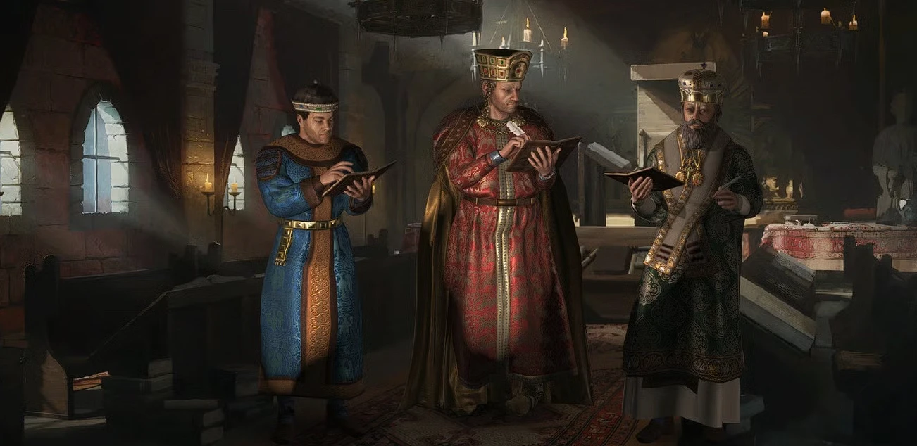 Character screen in Crusader Kings 3 showing ruler traits and intrigue